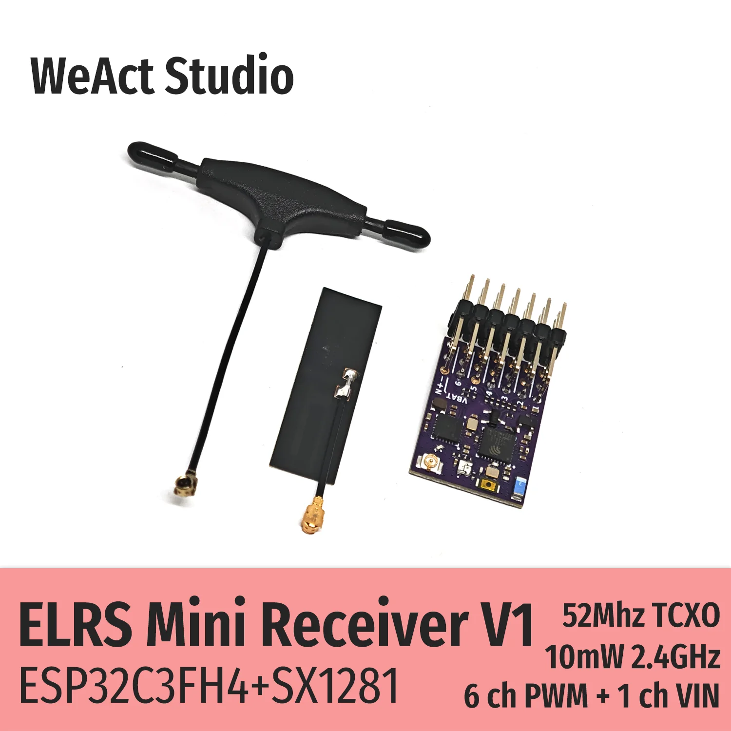 Récepteur ELRS V1 pour Drone FPV - WeAct Studio, 2.4G, Antenna IPEX