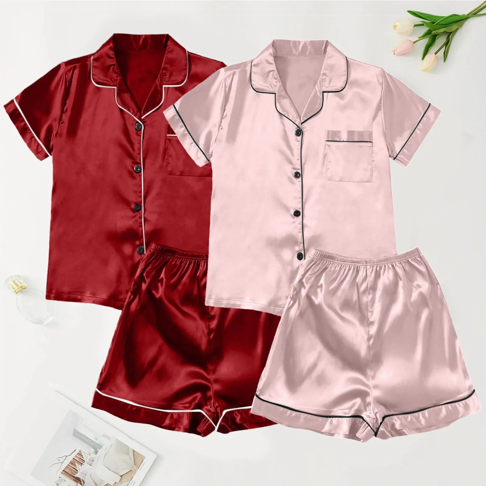 

Clothes For Home Women Size Women Nightgown Pajamas Set Pajamas Bathrobe Pajamas Household Silk Nightwear Womens 4PC Plus Satin