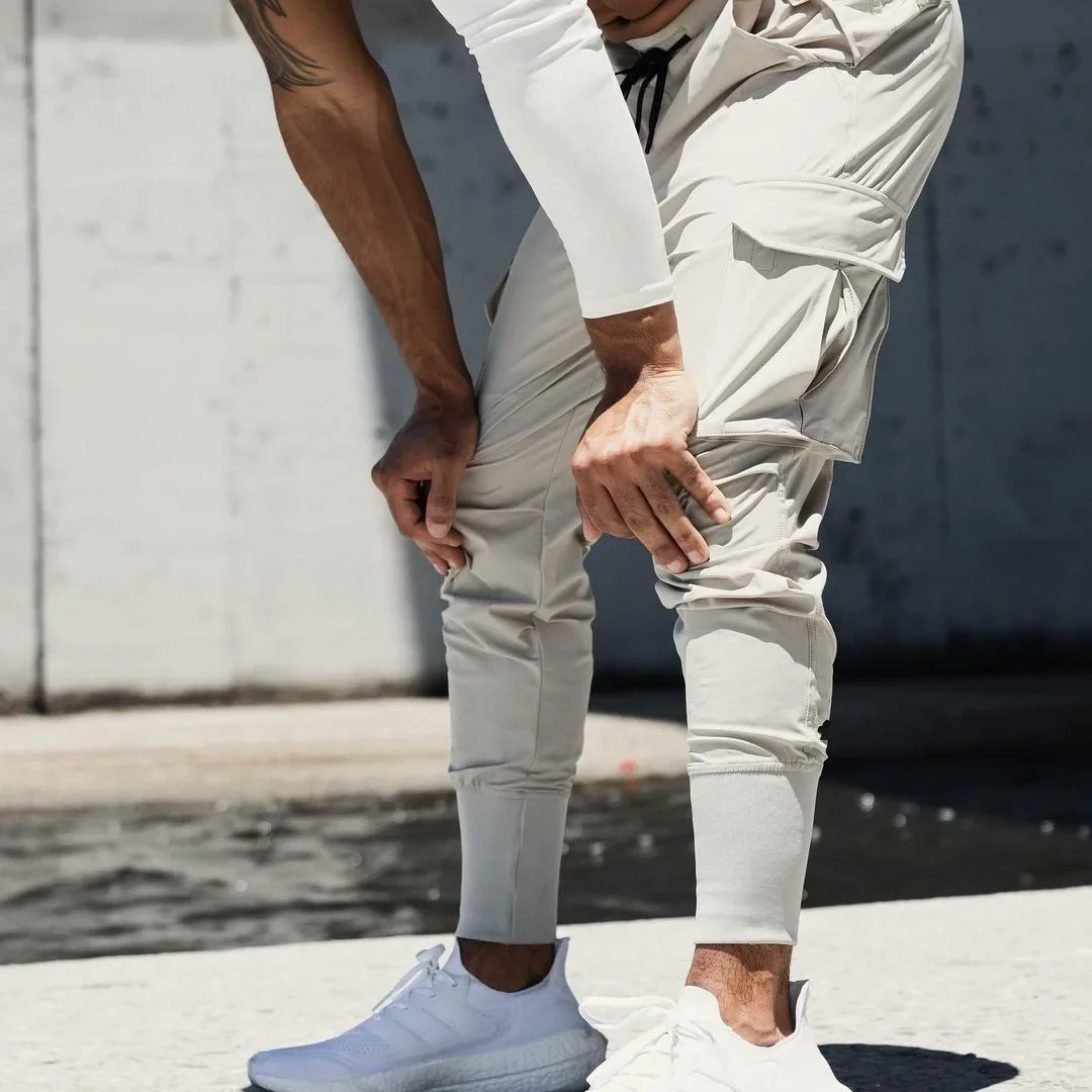 Ice Silk Loose Fit Long Pants Autumn Thin Style Cuffed Sports Trousers Multi Pocket Quick Dry Skateboard Long Pants