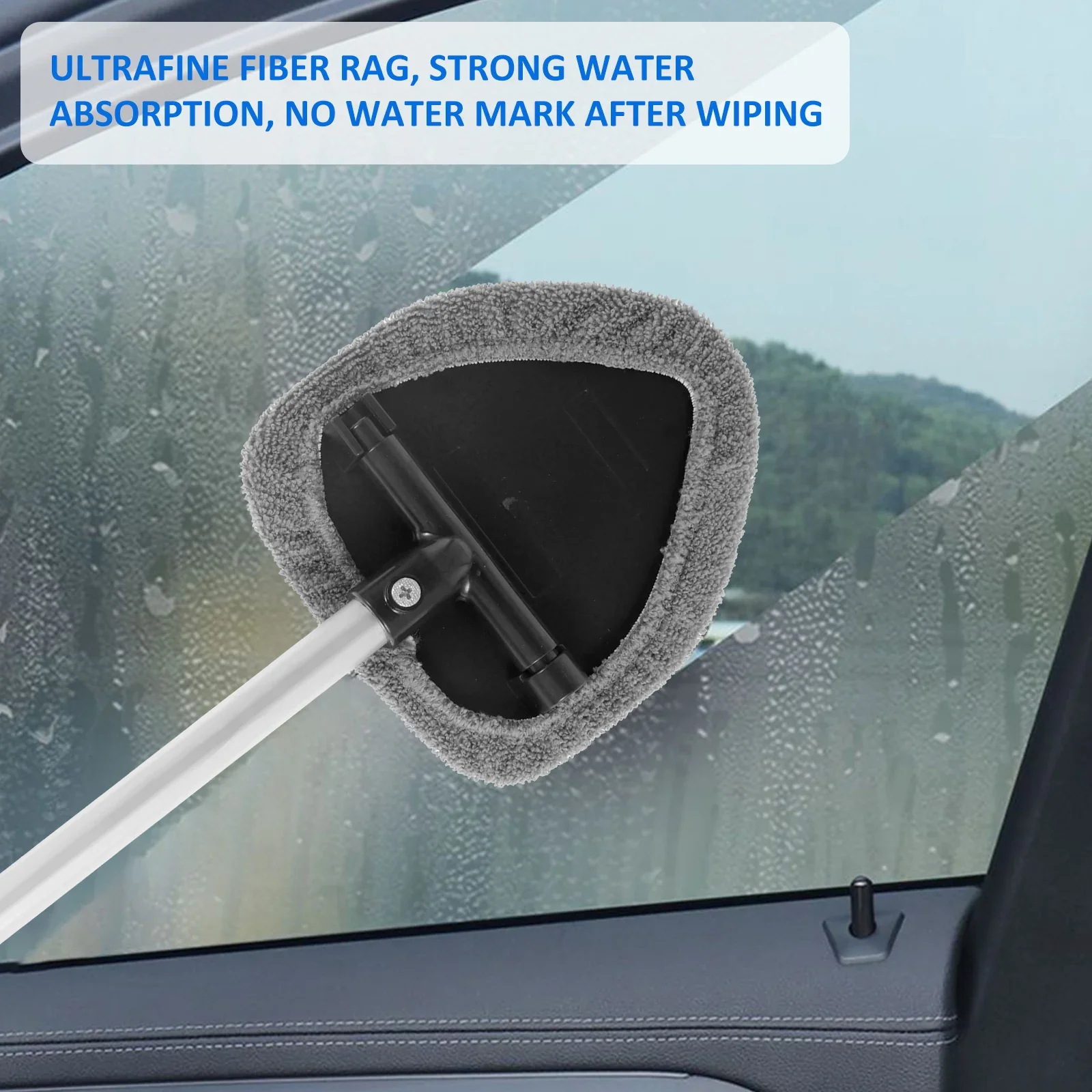 Car Windshield Cleaner Microfiber Brush with Washable Pad Extendable Handle