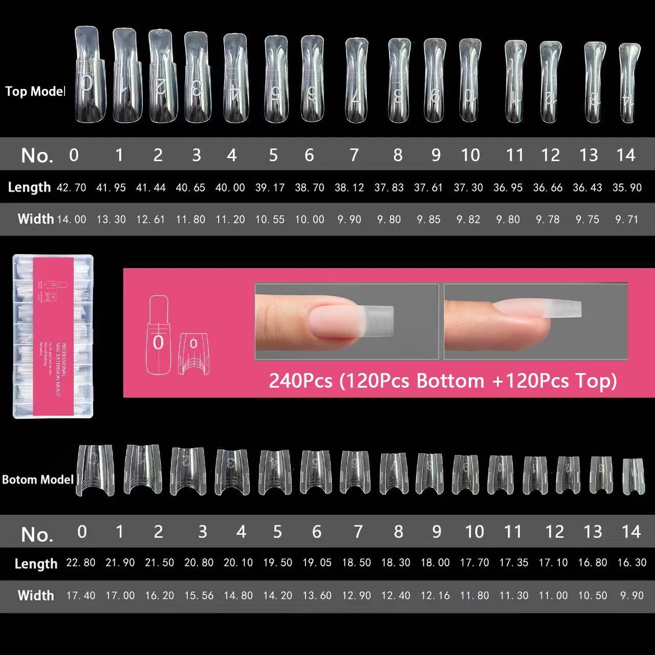 240개 샌드위치 듀얼 네일 폼 믹스 15 사이즈 탑 폼 바텀 폼 네일 연장용 재사..