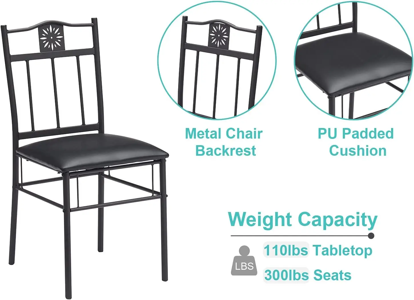 3-Piece Kitchen Dining Room Table Set for Small Spaces, PU Padded Chairs, Retro Brown