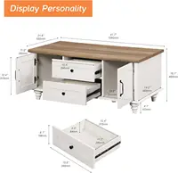 Modern Coffee Table with Storage Cabinet, White Coffee Tables for Living Room, Wood Rectangle Center Table with Drawer, White 2