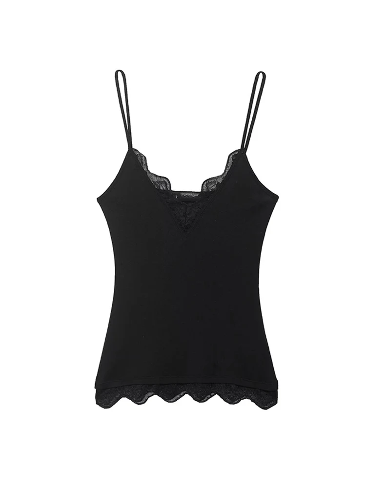 Women Sexy Slim Camisole Lace Sling Tank Top Vest Fashion Sleeveless V-neck Tops Chic Lace Spliced Summer Female Strap Tops