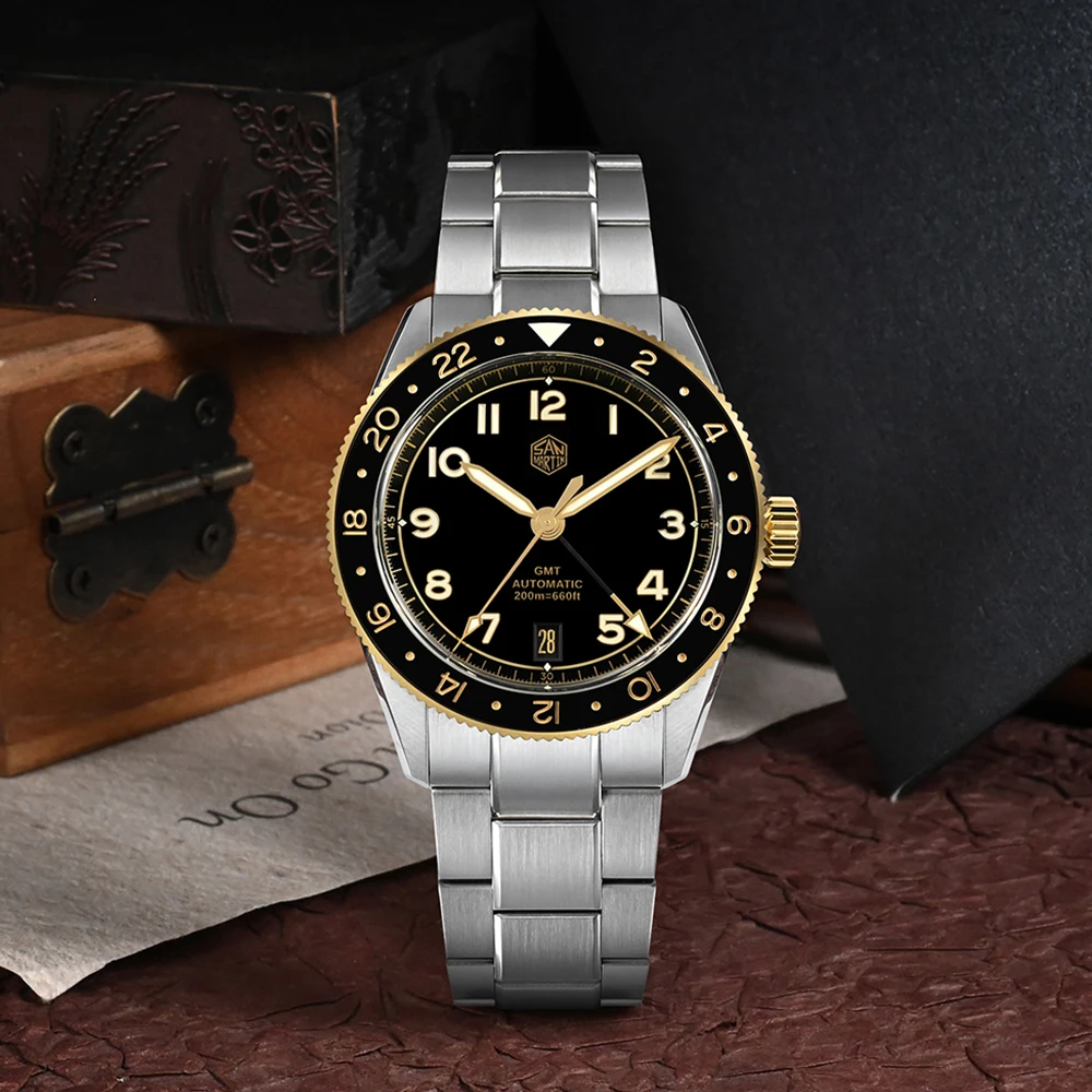 San Martin SN0140W 38mm NH34 GMT Watch Fashion Sports Automatic Mechanical Watches Sapphire Luminous 20 Bar Dive Wristwatch