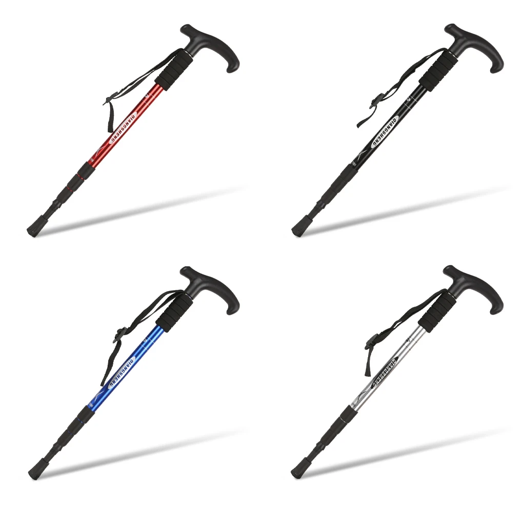Trekking Poles Hiking Walking Sticks T Grip Mountaineering Backpacking Crutch Aluminum Alloy Anti-shock Portable Skiing Cane |