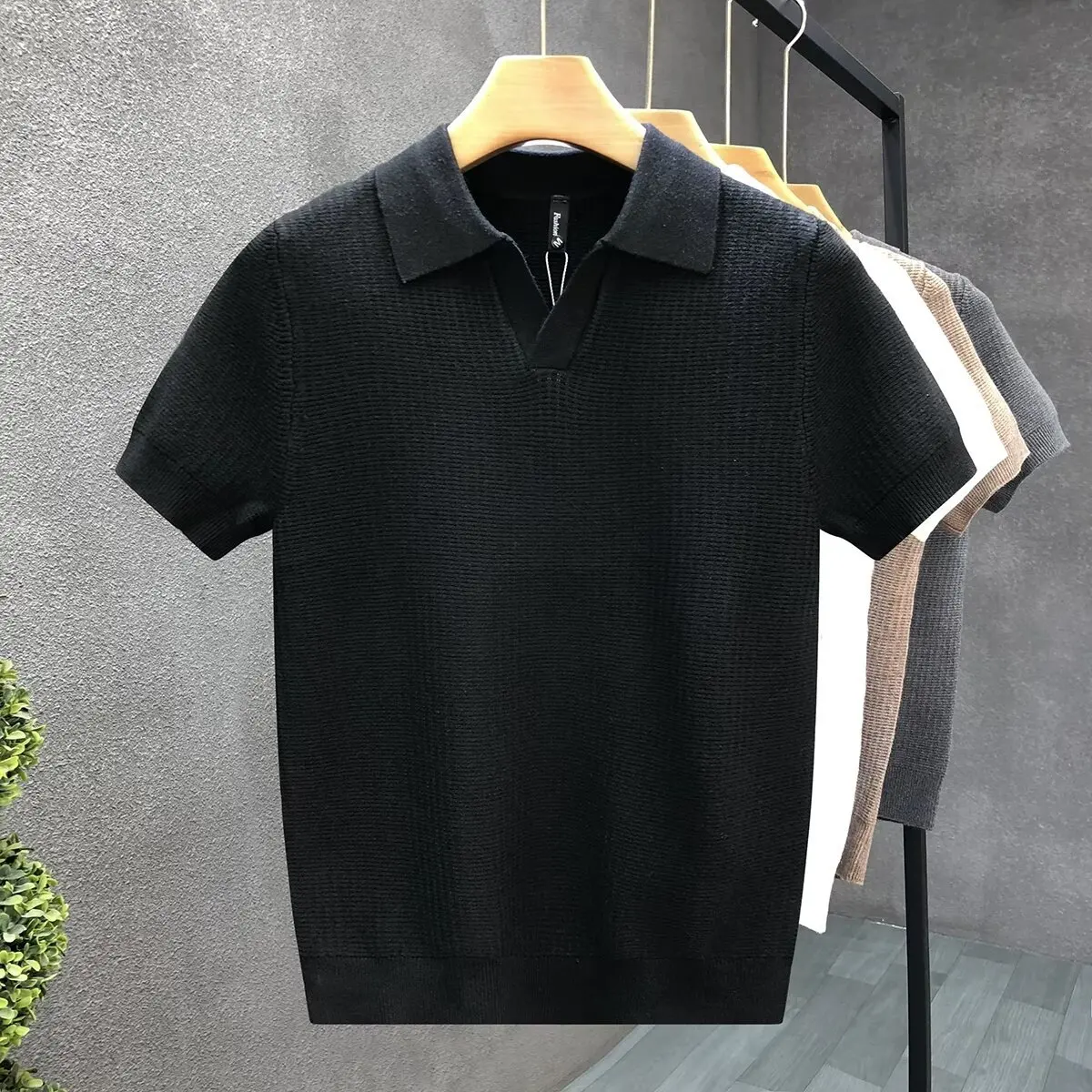 2026 Men's Summer Polo Shirt Korean Style Slim Wrinkle Resistant Collar Solid Color T-Shirts Casual Thin Sleeve Trendy Knit Tops 7