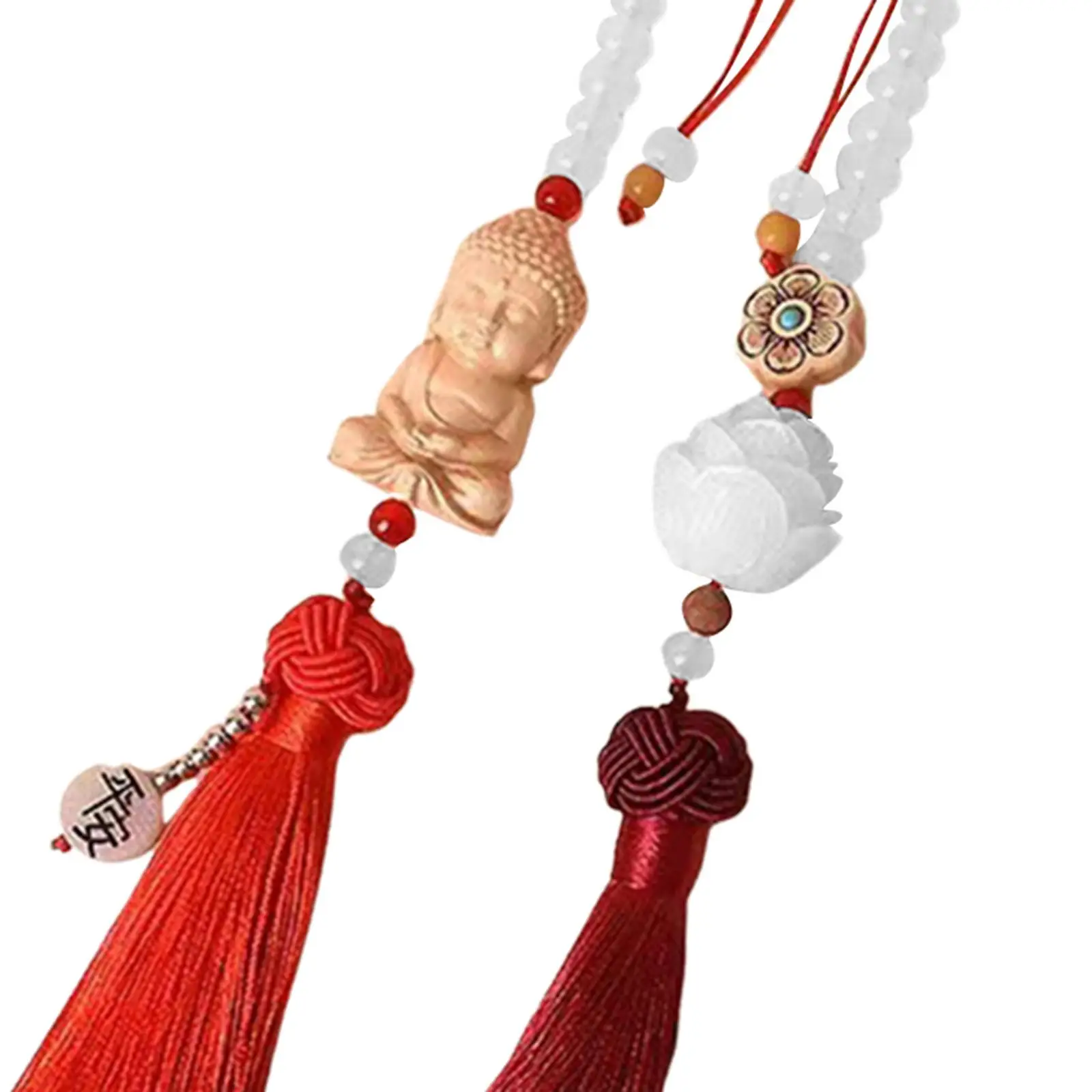 자동차 거울 행잉 액세서리, 연꽃 자동차 행잉 장식, 나무 조각, 부처님 조각상 펜던트, 안전하고 행운의