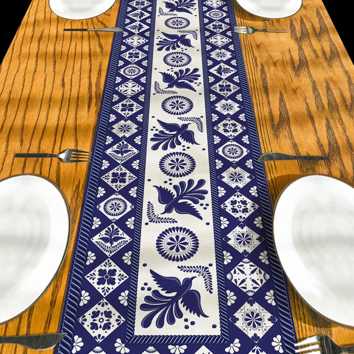 Talavera Floral Bird Mexican Linen Table Runners Mexican Dia De Los Muertos Fiesta Decor Dresser Scarf Party Dining Table Decor 3