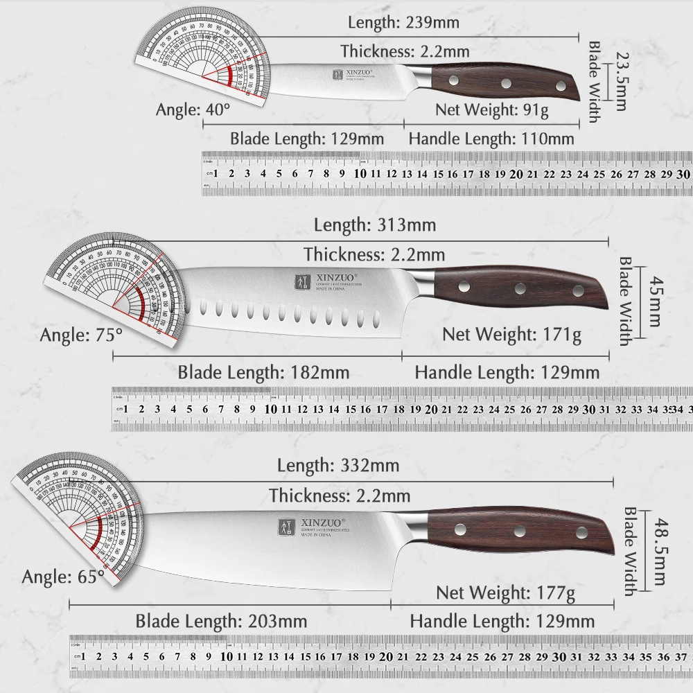 Kitchen Knives 6 PCS Kitchen Knife Set Utility Cleaver Chef Bread Fruit Santoku Knives Stainless Steel