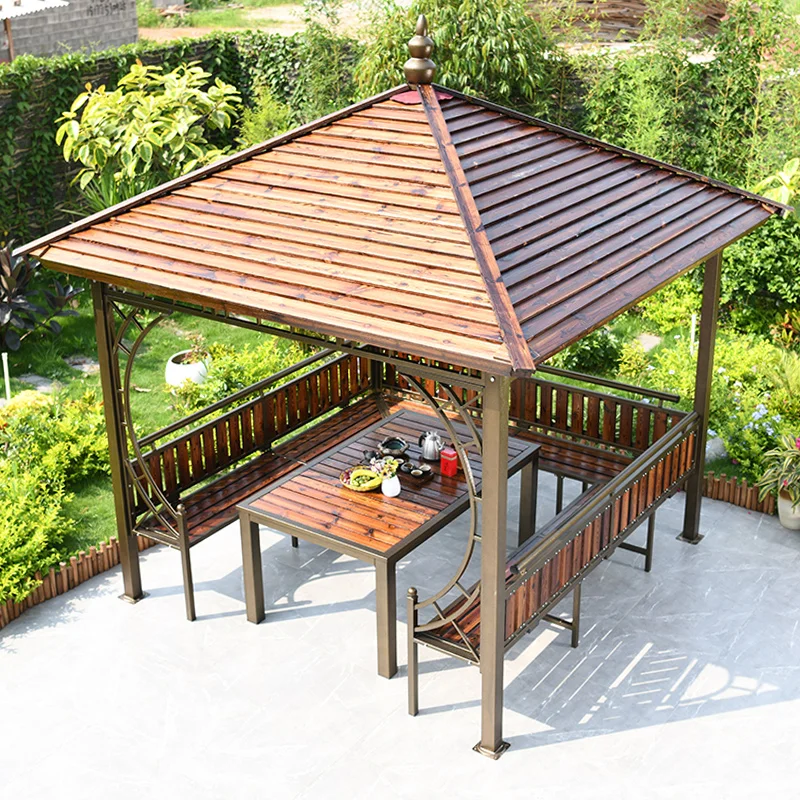 

1Solid wood hexagonal pavilion outdoor courtyard preservative wood movable assembly house homestay carbonized wood garden pavili