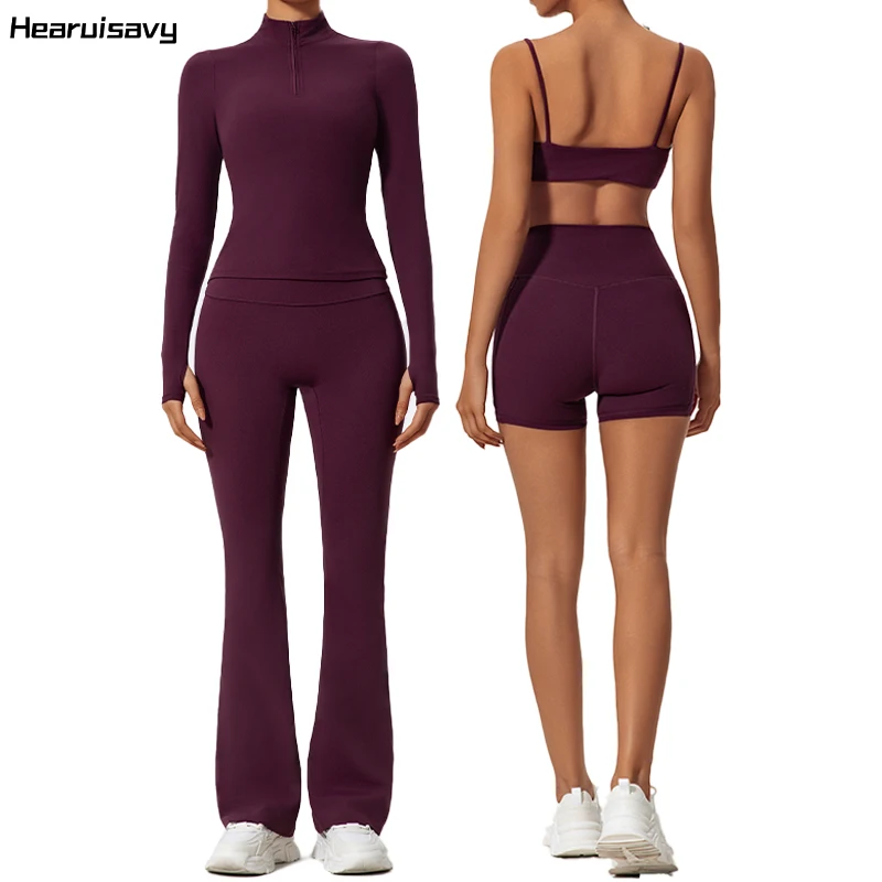 Women Long Sleeve Workout Suit Sports Set Quick-Drying Gym Bra Set Short Tracksuit Running Workout Yoga Clothes