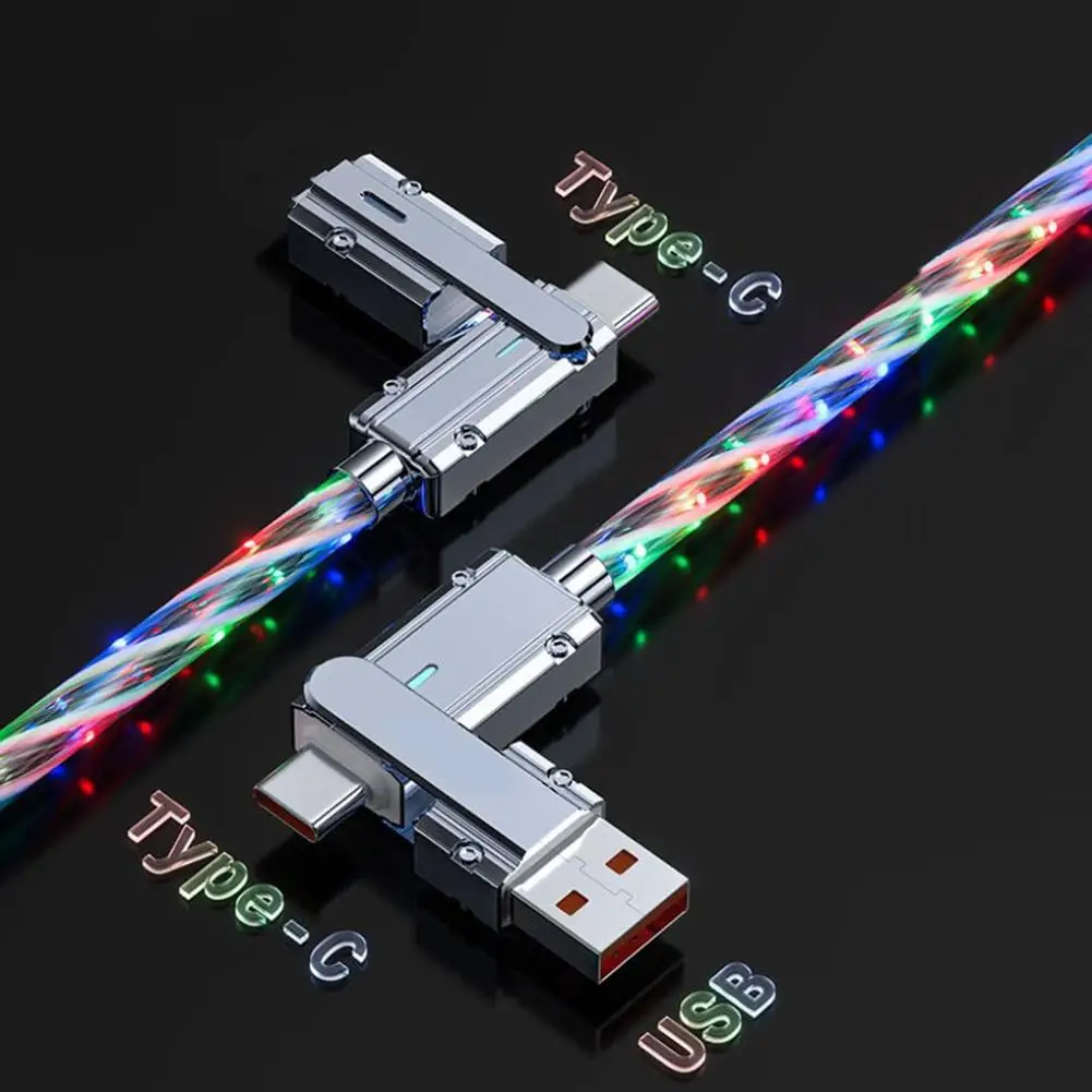 새로운 별이 빛나는 하늘 LED 여러 가지 빛깔의 고속 충전 케이블 100W LED USB 케이블 4 In 1 고속 충전 아연 합금 유형 C USB RGB 데이터 케이블