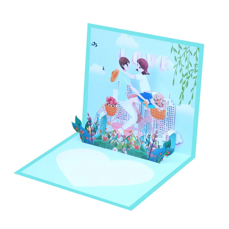 1 pcs Pop up Romantic Bicycle Couple Hollow 3D Pop up Festival Blessing Card Valentine&rsquo;s Day Gift Greeting Cards