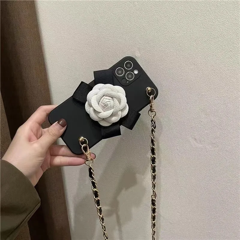 Luxury Crossbody Lanyard Leather Chain Soft Case with TPU Back Cover