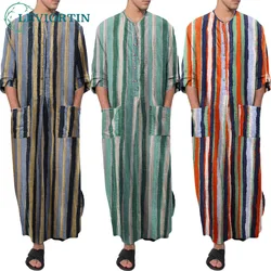 Roupas Islamicas Masculinas 2023 Abaya Jubba Thobe for Men Color Striped Loose Muslim Kaftan Men Clothing S-5XL