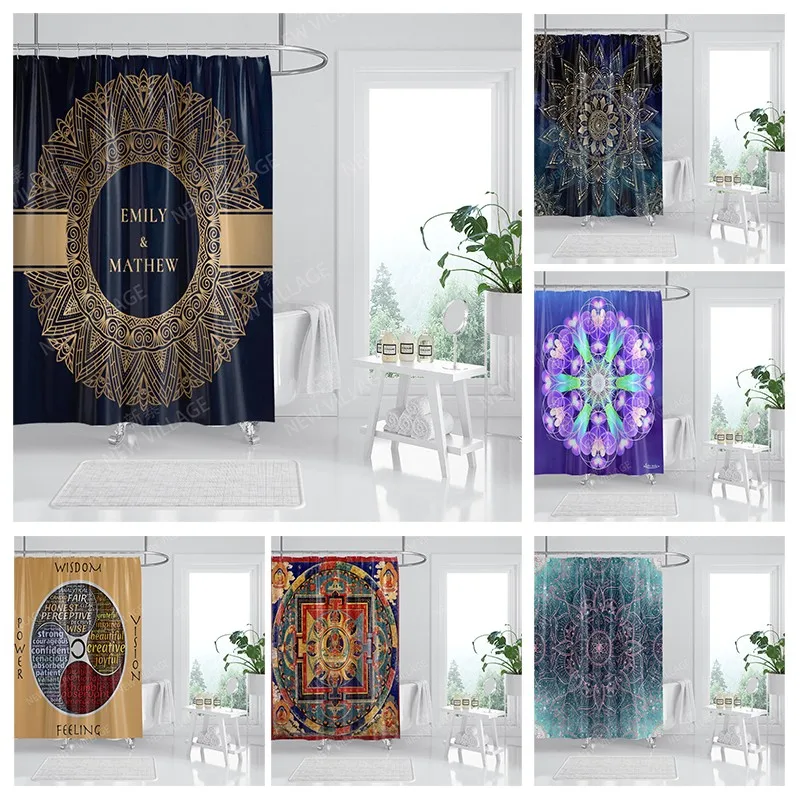 만다라 방수 패브릭 샤워 커튼, 욕실 커튼 액세서리, 빈티지 보호 장식, 목욕 커튼, 180x200cm, 240x200cm 