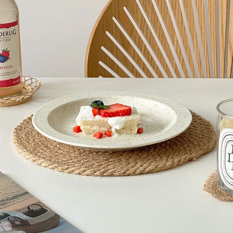 Simple Ceramic Plates Solid Sesame Dot Household Breakfast Plate New Versatile Fruit Salad Tray Exquisite Serving Dish