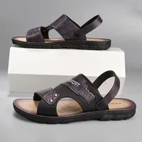 Sandales en cuir pour hommes, chaussures de plage, tendance, pantoufles décontractées, antidérapantes, à bout ouvert, été 3