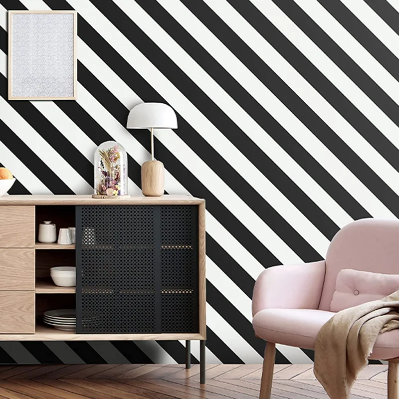 

5/3m Black White Stripes Self Adhesive Waterproof Wallpaper Vinyl Peel and Stick Wall Sticker Removable Furniture Decor Sticker