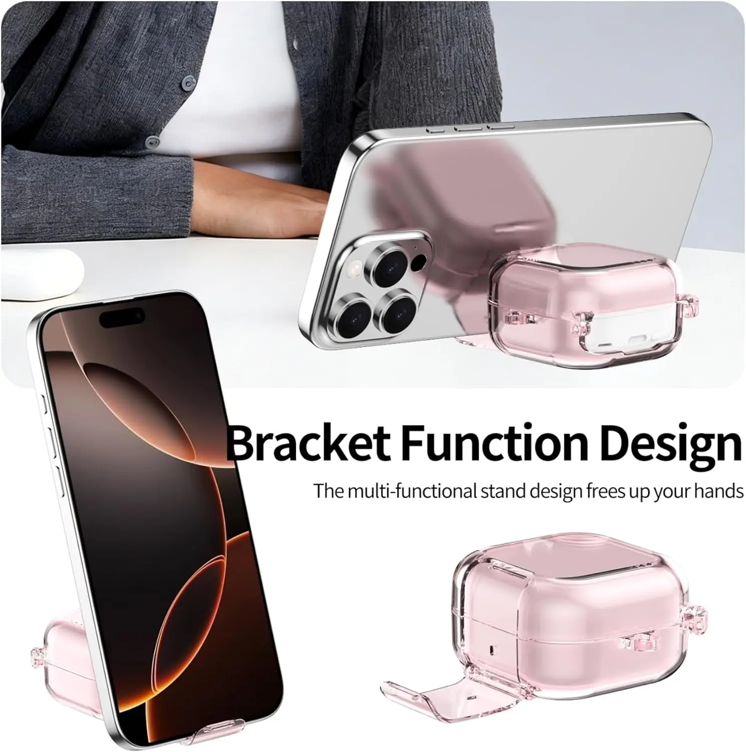 2026 Galaxy Buds 4 Pro Protective Case with Phone Stand, Soft TPU Cover with Carabiner & Cleaning Pen