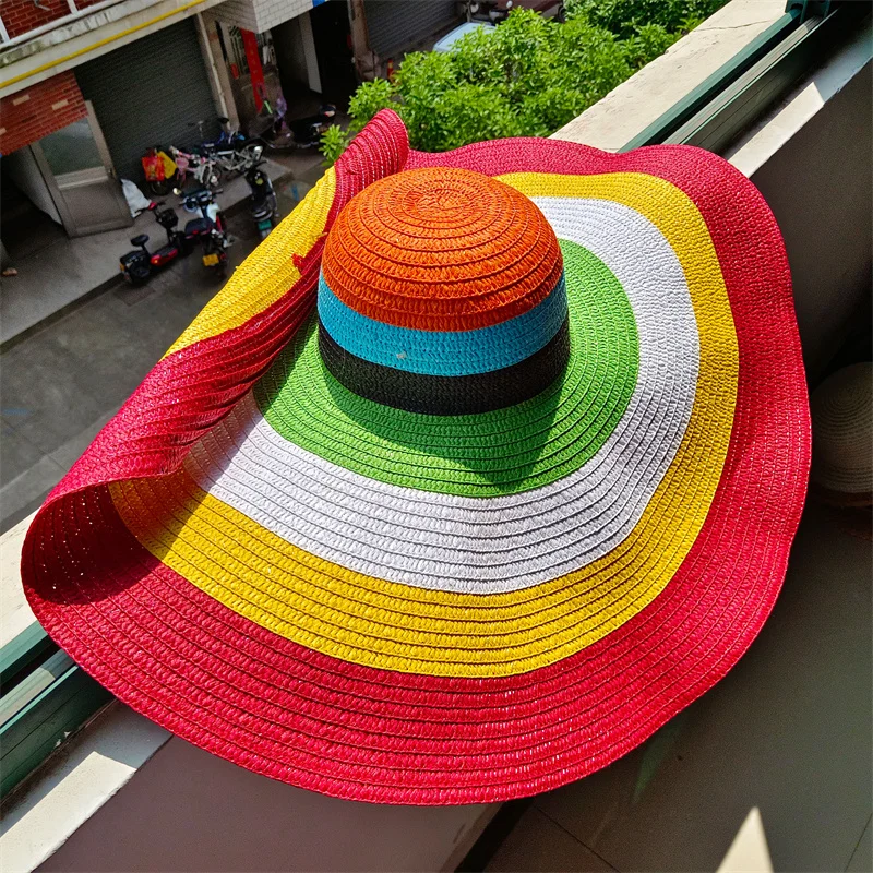Summer 70cm Large Wide Brim Sun Hats For Women Oversized Beach Hat Foldable  Travel Straw Hat Lady UV Protection Sun Shade Hat