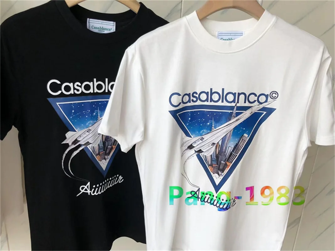 

Casablanca 2023 Early Spring New Aircraft Letter Logo Printed T-shirt Unisex Top T-shirts