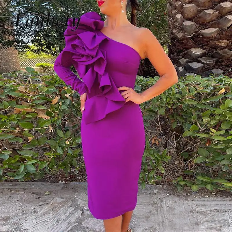 

Women Ruffles Off Shoulder Bodycon Maxi Dresses Sexy Patchwork Ruched Banquet Dress Elegant Diagonal Collar Party Dress Vestidos