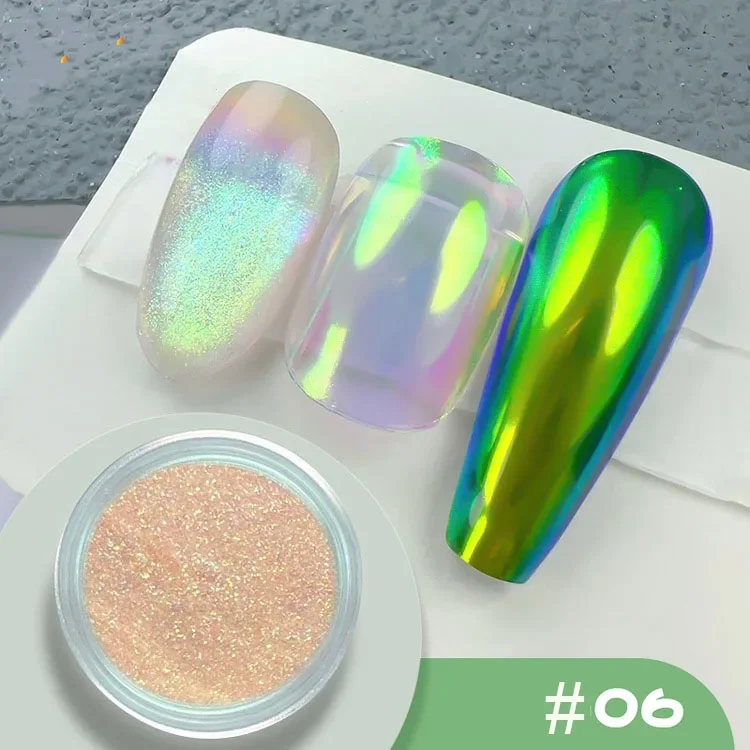 1 Jar Iridescent Pearl Effect Nail Art Powder - Mirror Chrome Aurora Mermaid Finish