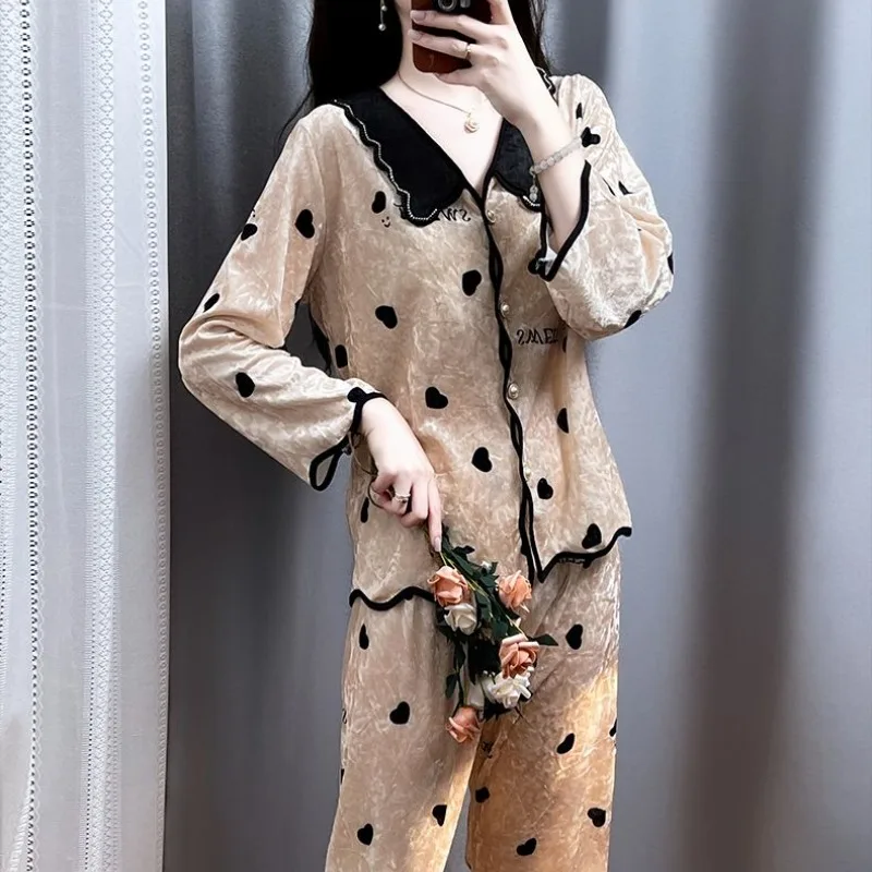 Women's Spring Autumn New Fashion Elegant Doll Neck Long Sleeve Pajamas Casual Comfortable Young Korean Solid Color ColorfulSuit original hacipupu collaboration tele baby anime figure doll messy fun hometime toys share happiness kids