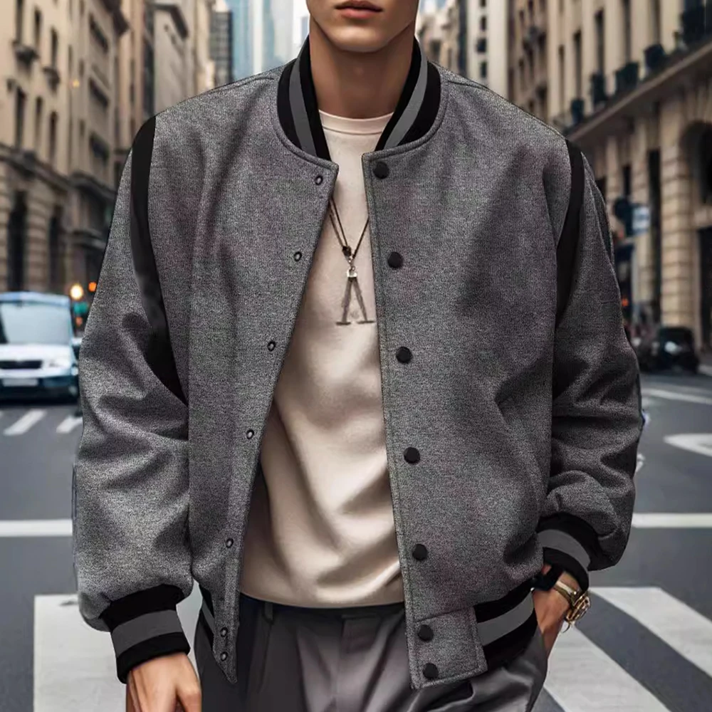 Mens Jacket Splicing Buckle Cardigan Baseball Jacket Autumn Plush Outdoor Leisure Gym Sports European Trendy Coat Men's Clothing