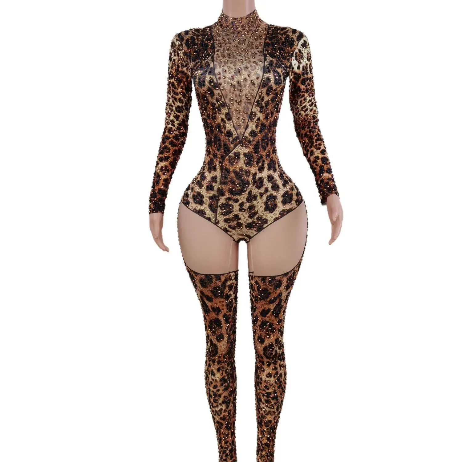 

Leopard Print Sexy Woman Jumpsuit Stage Stretch Bodysuit Nightclub Pole Dancing Costume Party Role Performance Clothing X2206009