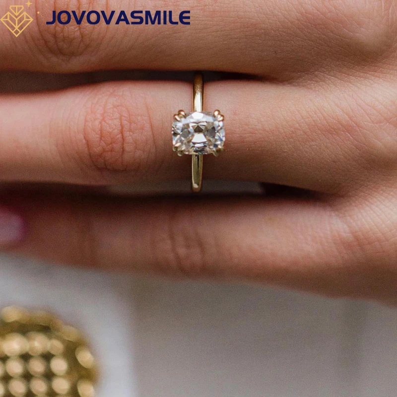 JOVOVASMILE 14k Gelb Gold Moissanite Hochzeit Ringe 2 Karat 8x6mm Längliche Alten Mine Kissen Cut 18k Zubehör Für Frauen