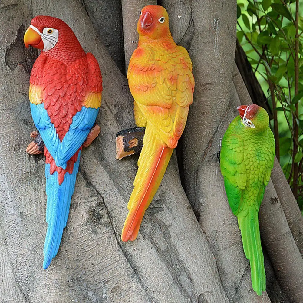 

Resin Parrot Statue Wall Mounted Simulation Wall Hanging Parrot Tree Wall Hanging Tree Garden Decorations Crafts Bird Model