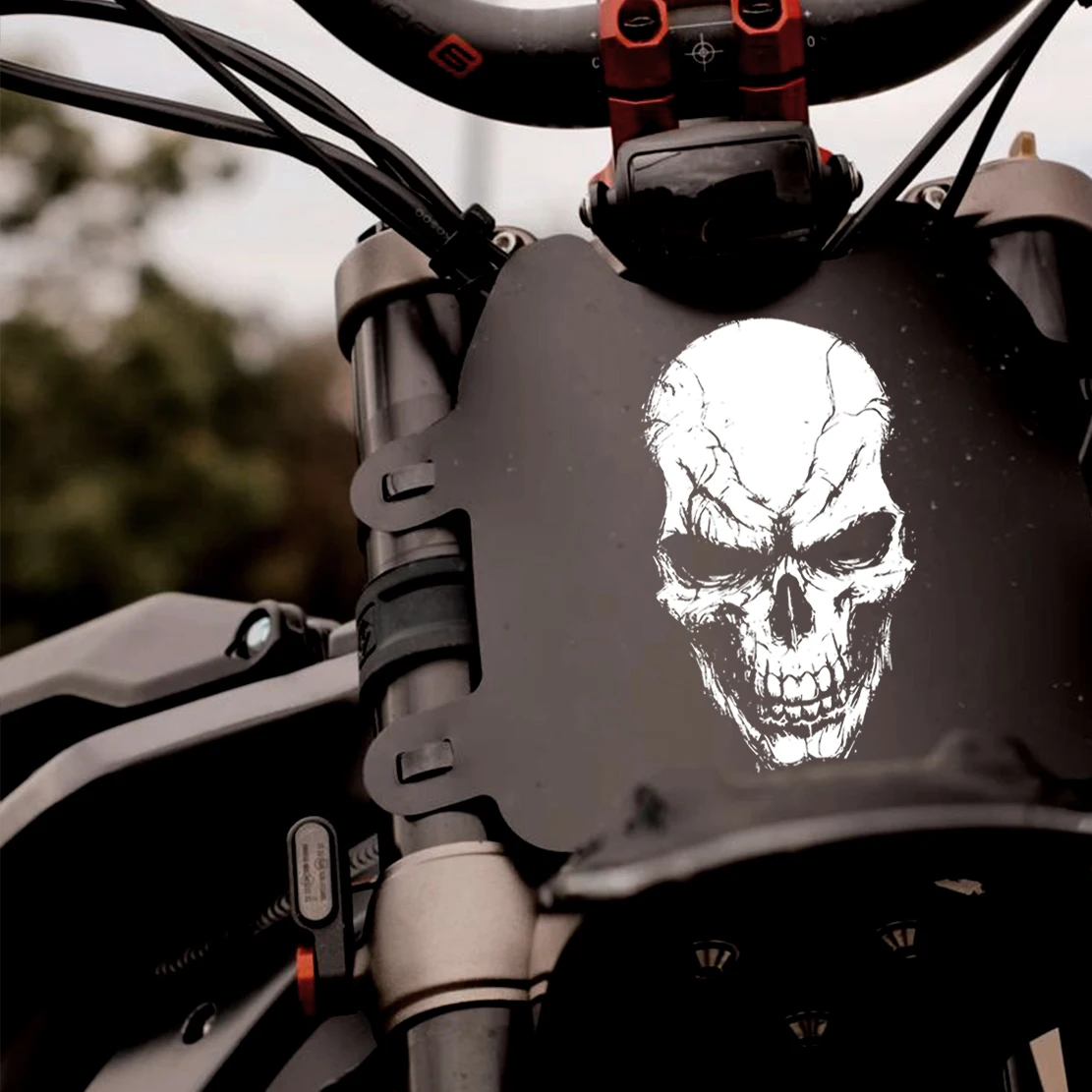 Skull plate mounted on dirt bike