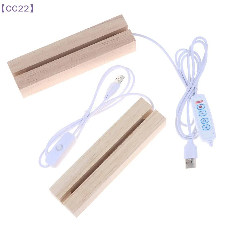 【CC22】유리 예술 및 레진 장 USB 전원 스위치가 있는 직사각형 목재 LED 야간 조명 베이스 예술적 램프{C}