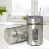 Stainless Steel Spice Seasoning Jar Built in Glass Bottle Rotating Cover Three Types of Perforation Methods: Large, Medium, And 6
