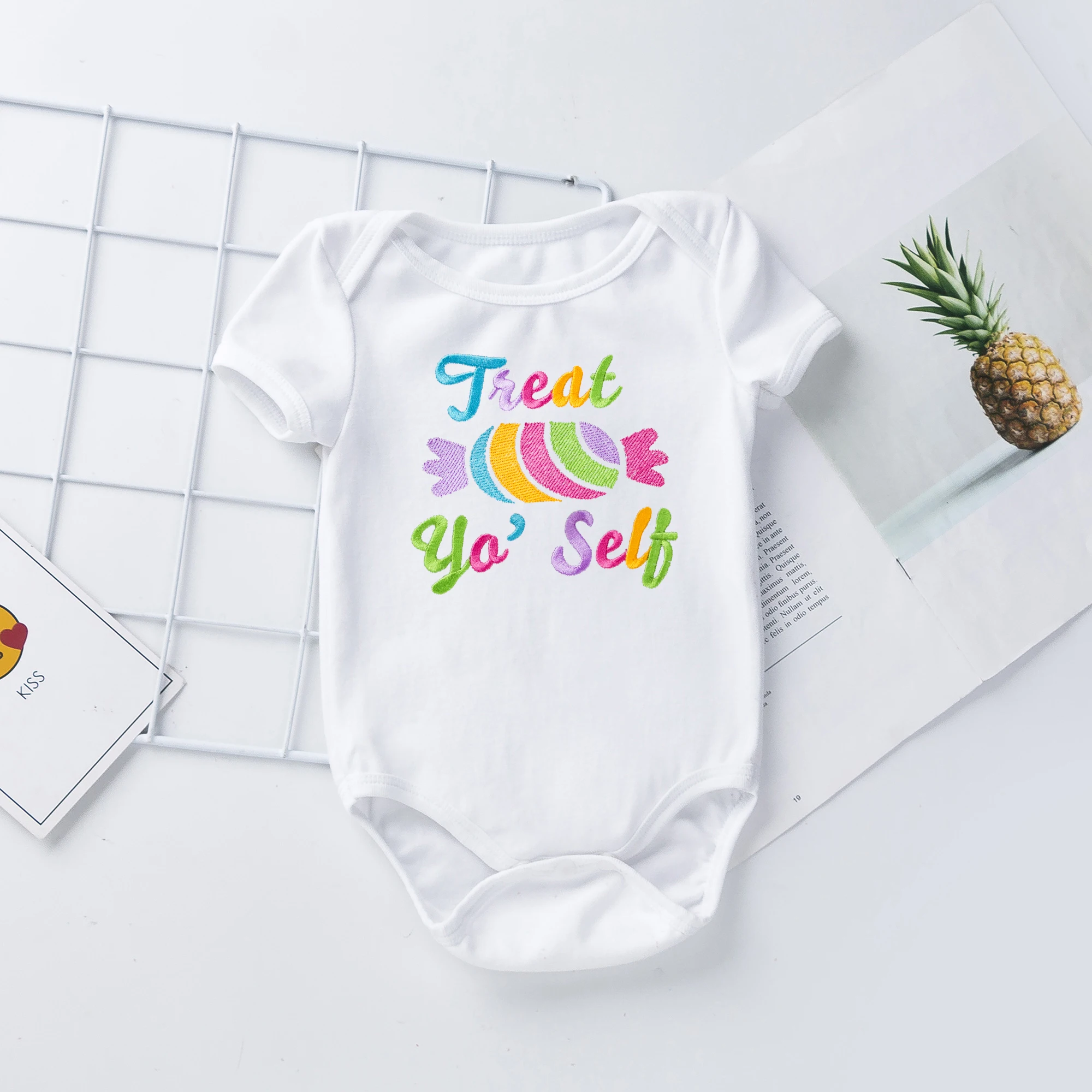 Baby Bodysuits comfotable New 0-2 Years Newborn Baby Girls Candy Multicolor Embroidered Romper For Babies Clothes Short Sleeve Romper customised baby bodysuits