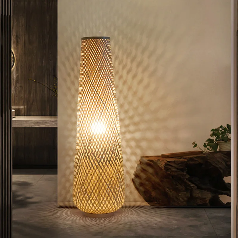 Japanese Style Bamboo Handmade Weave Led Floor Lamp Livingroom Study Tea room Bedroom Decor