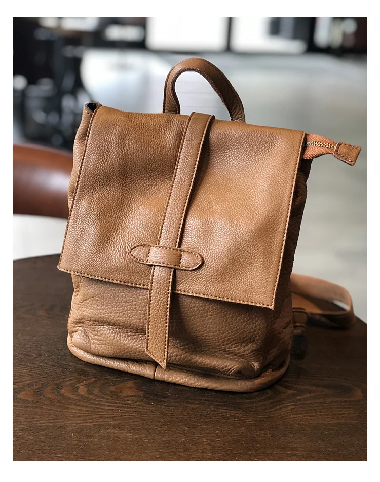 Natural Real Cowhide Women Backpack Vintage Genuine Leather Simple Small Bagpack Travel Soft Mini Cute Bookbags For Girls
