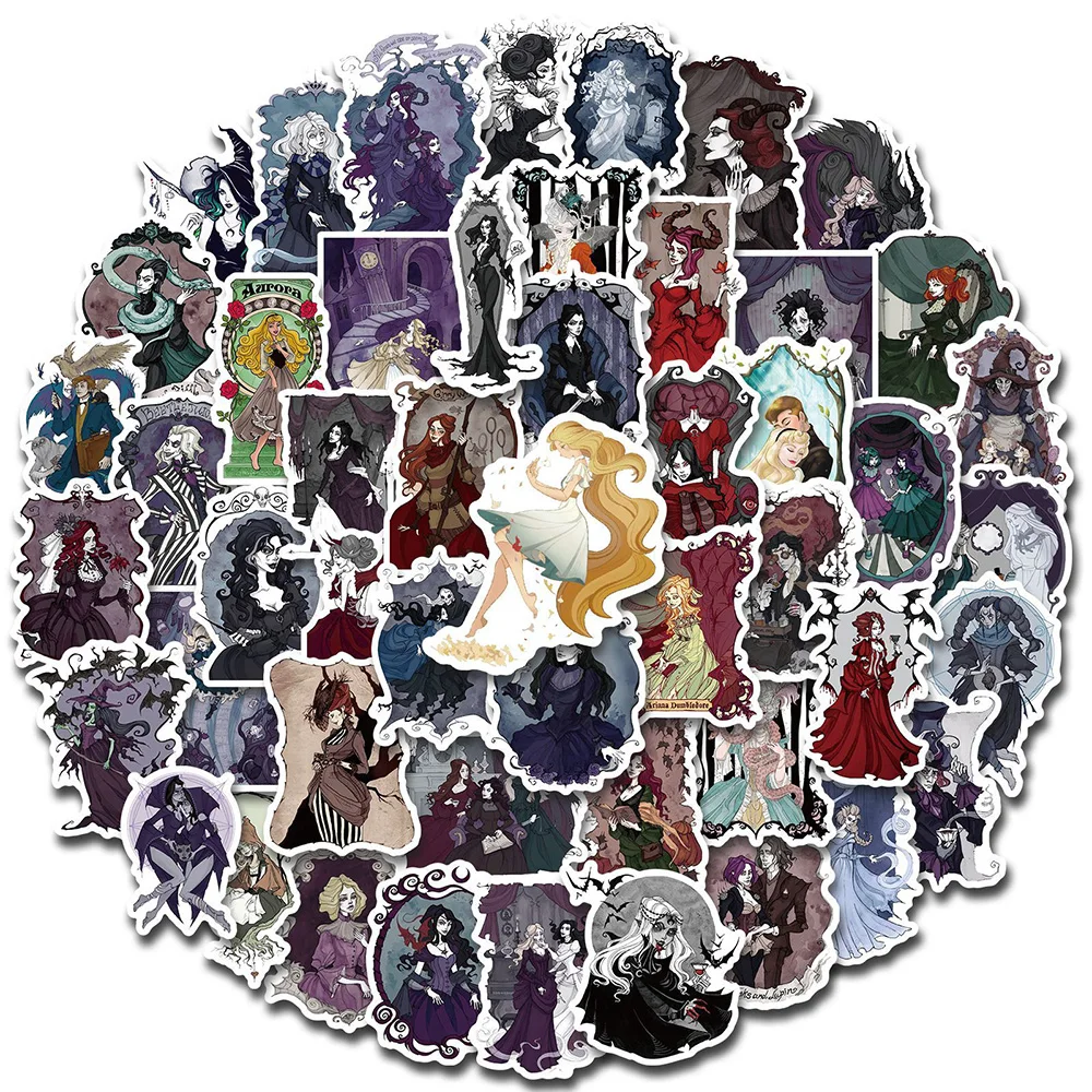 

10/30/50/100PCS Dark Style Gothic Princess Witch Stickers Black Fairy Tales Graffiti PVC Waterproof Motorcycle Bike Phone Decals