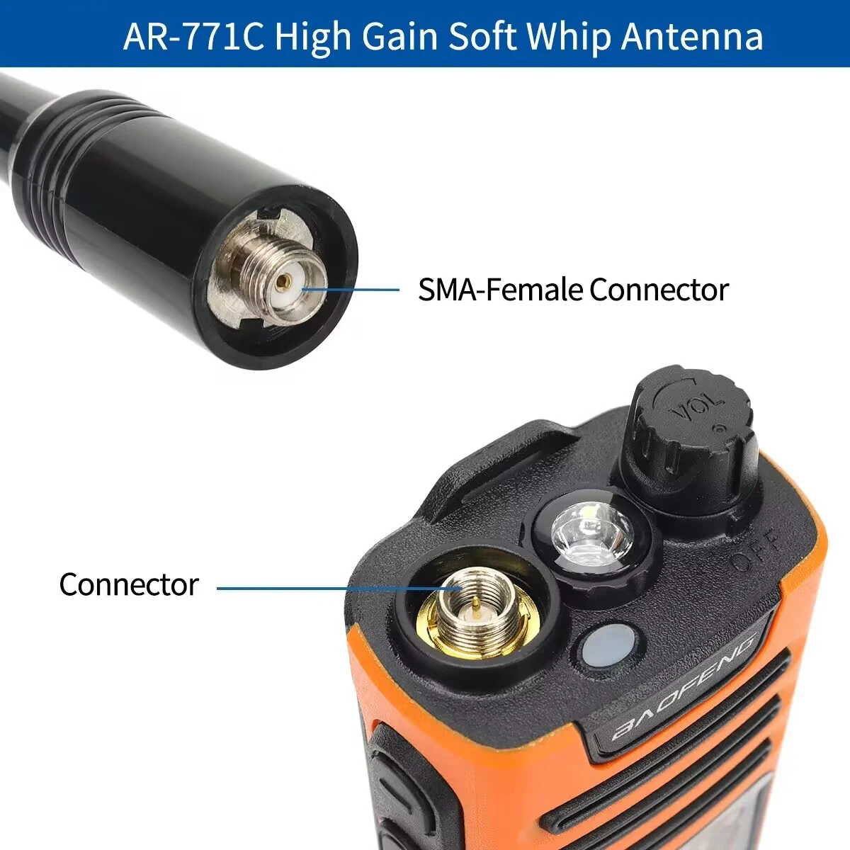 Tri-Band VHF/UHF Walkie Talkie Antenna - SMA Female/Male
