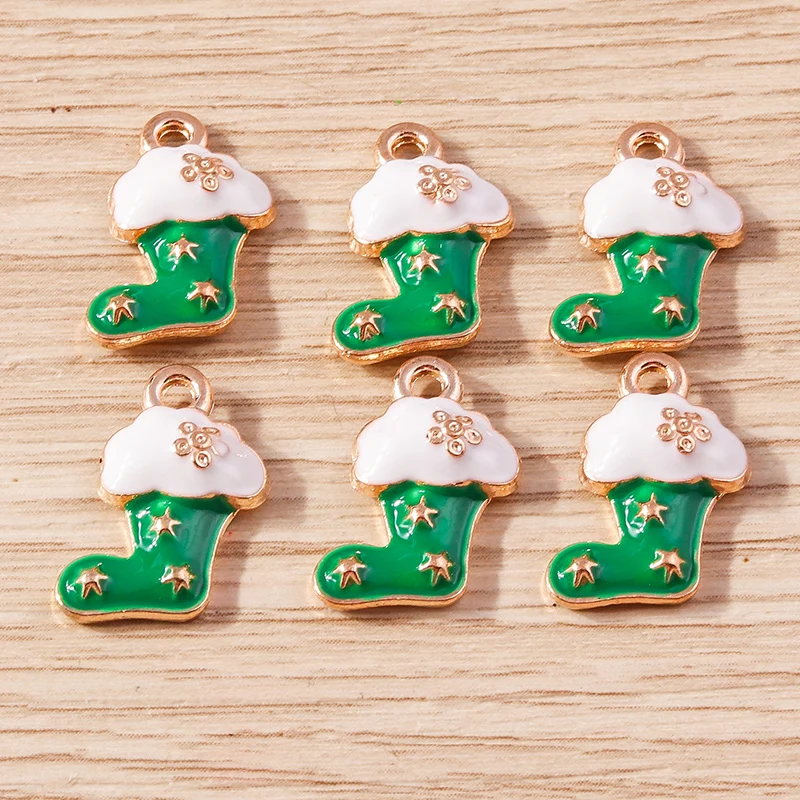 10 stücke 10x16mm Emaille Weihnachts stiefel Charms Anhänger für Schmuck Herstellung Halsketten Ohrringe Armband DIY hand gefertigte Bastel bedarf