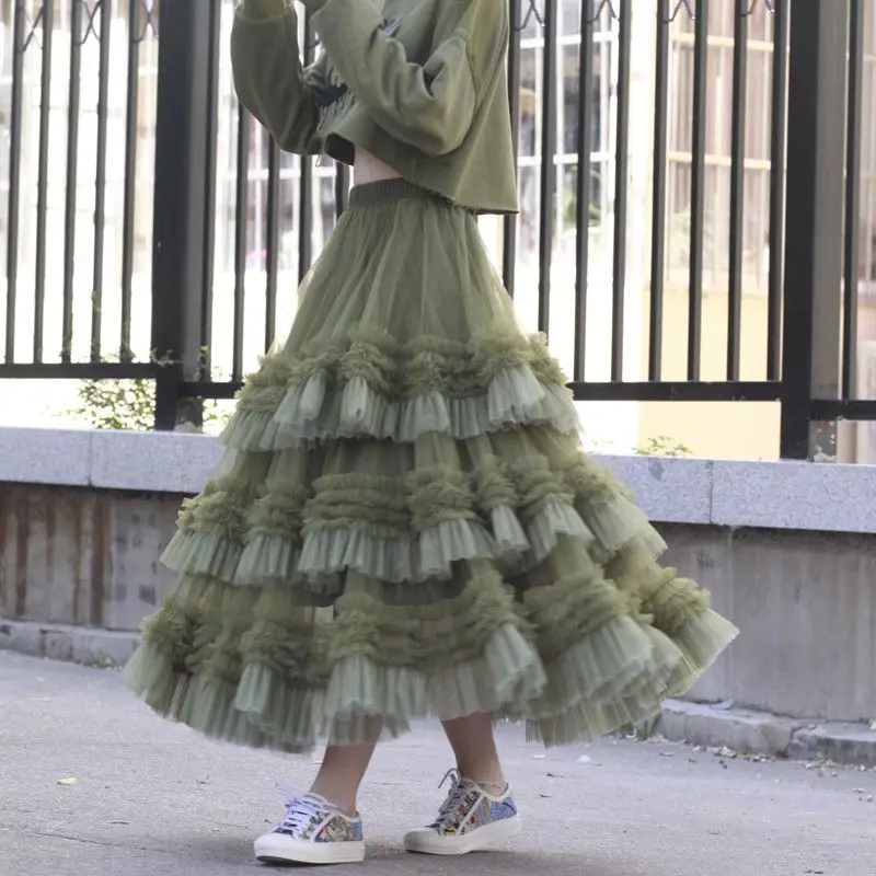 Spring Summer Ruffle Multi Layered Cake Skirt Women's Tulle