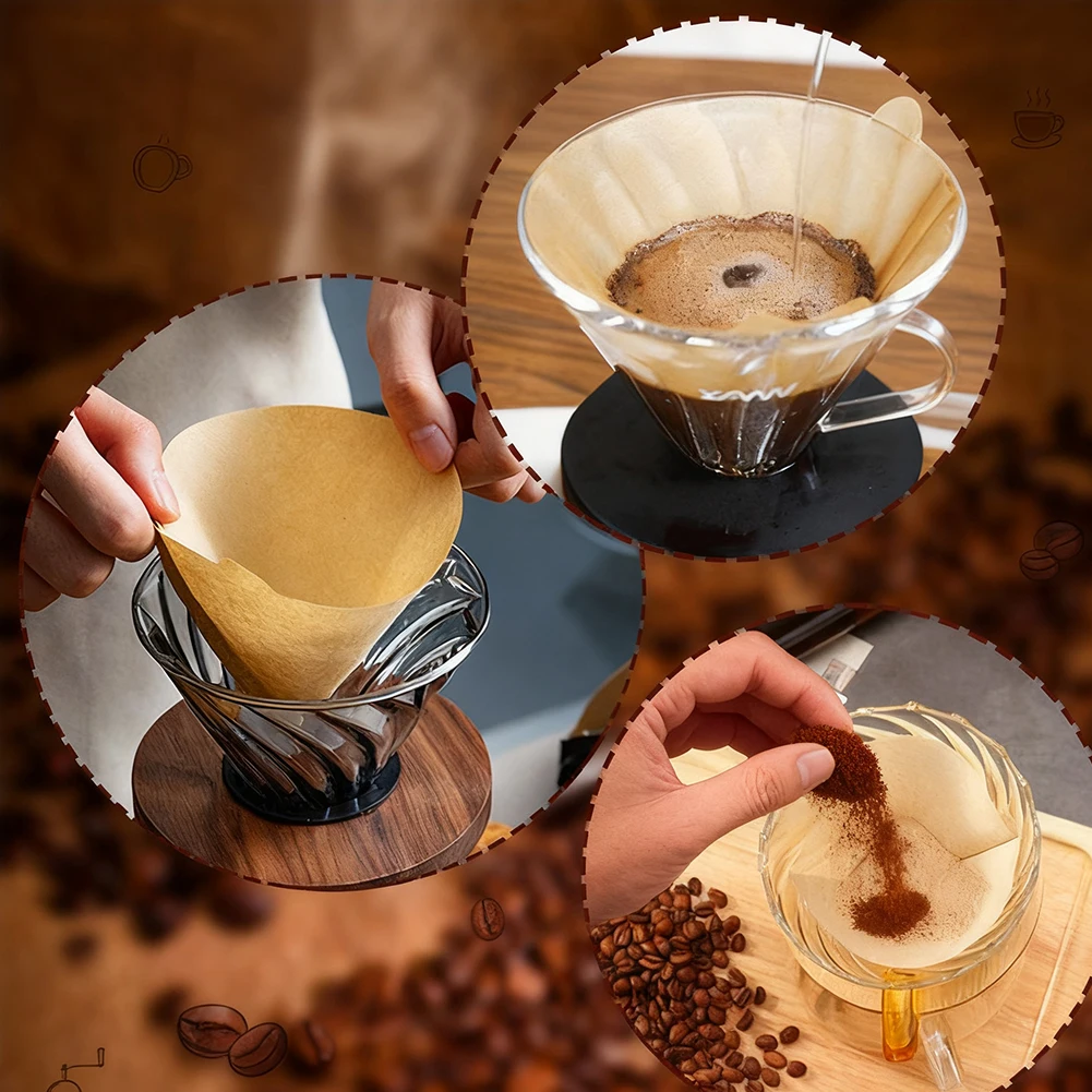 50/100Pcs Unbleached Wooden V-Shaped Coffee Filter Paper Hand Drip Paper Coffee Brewer Filter Bag Coffee Maker Accessories