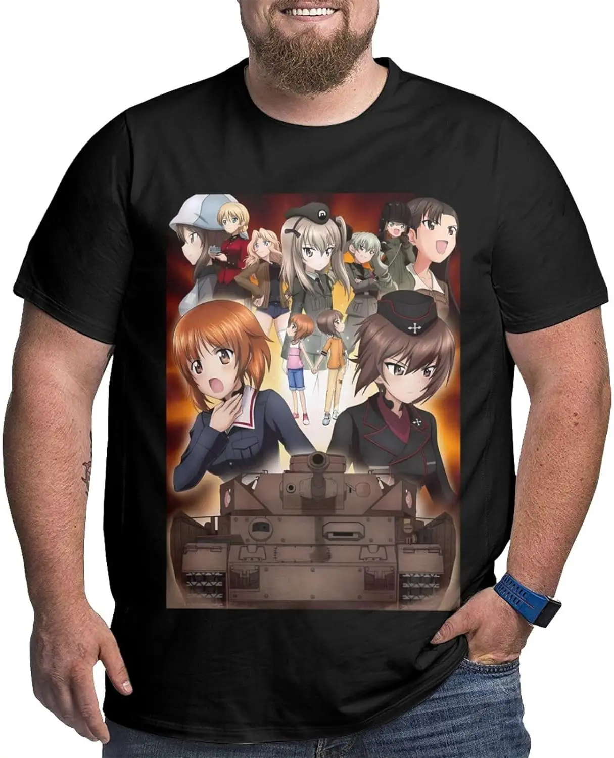 

Anime Big Size Mens T Shirt Girls Und Panzer Round Neck Short-Sleeve Tee Tops Custom Tees Shirts