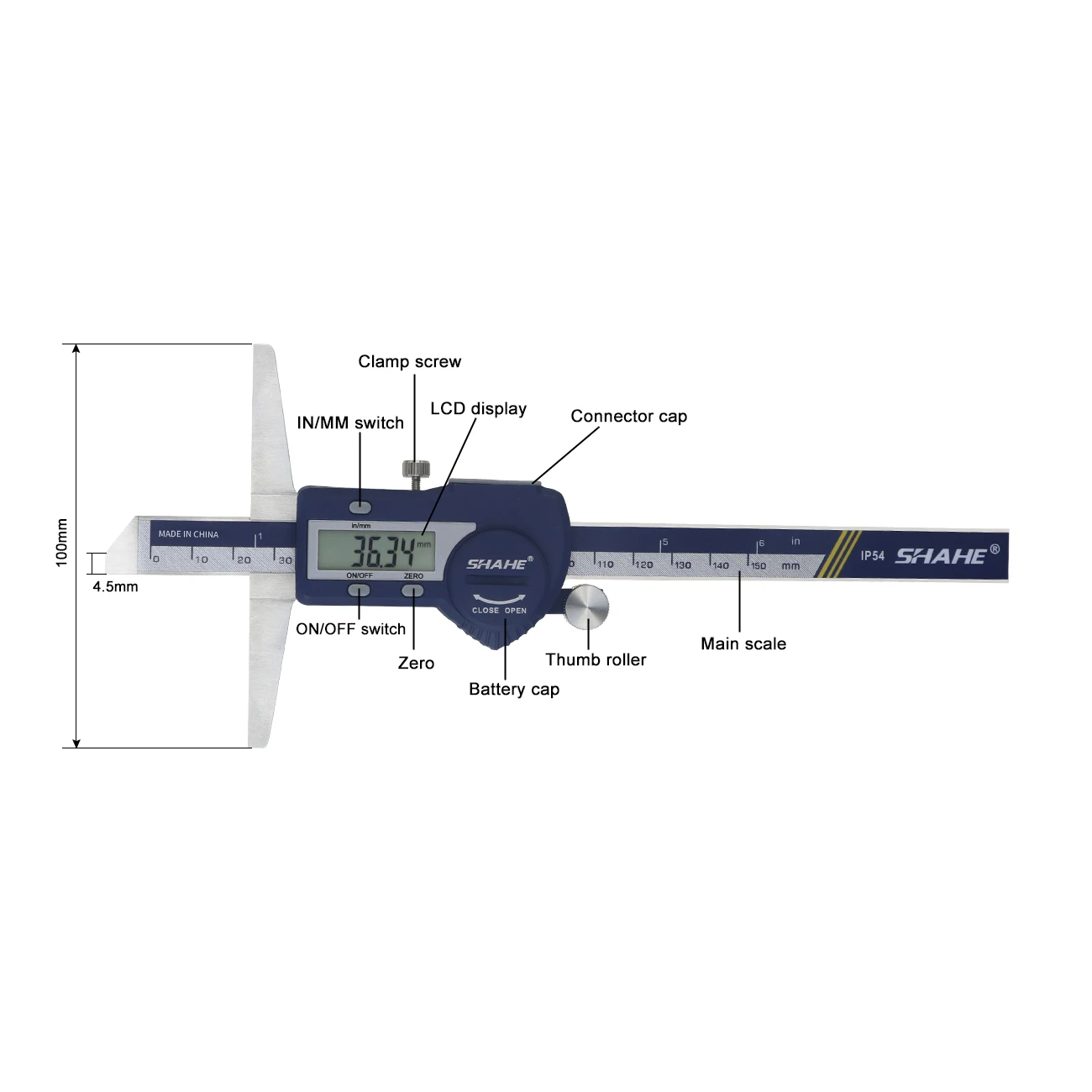 0-150 Mm 0,01 Mm Digitale Diepte Schuifmaat Meetinstrument, Hoge Nauwkeurigheid Roestvrij Staal Elektronisch met Groot LCD-scherm Millimeter Micrometer Liniaal