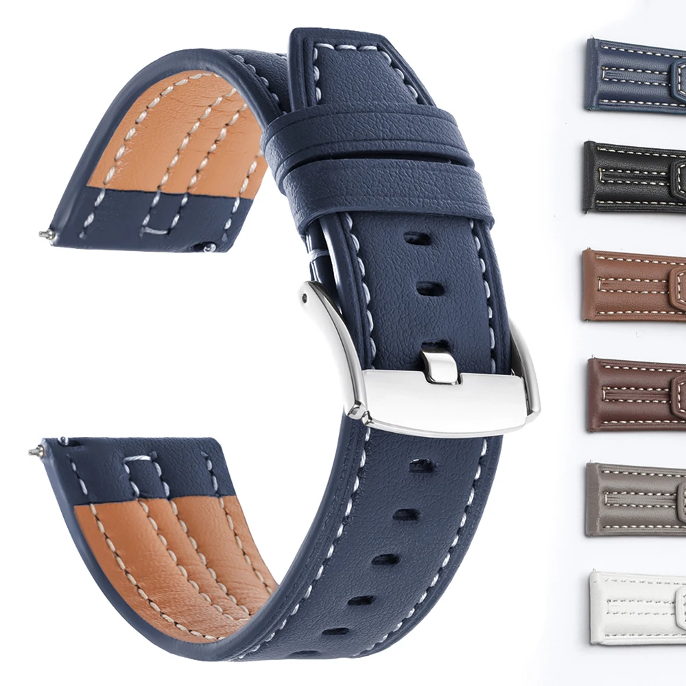 22mm Retro Calfskin Leather Quick Release Watch Strap – Sporty Replacement Band