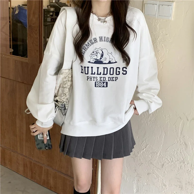 

Korean Sweatshirt Women Long Sleeve Fleece Sweatshirts Streetwear 2023 New Fashion Autumn Winter Letter Print Hoodie Pullovers