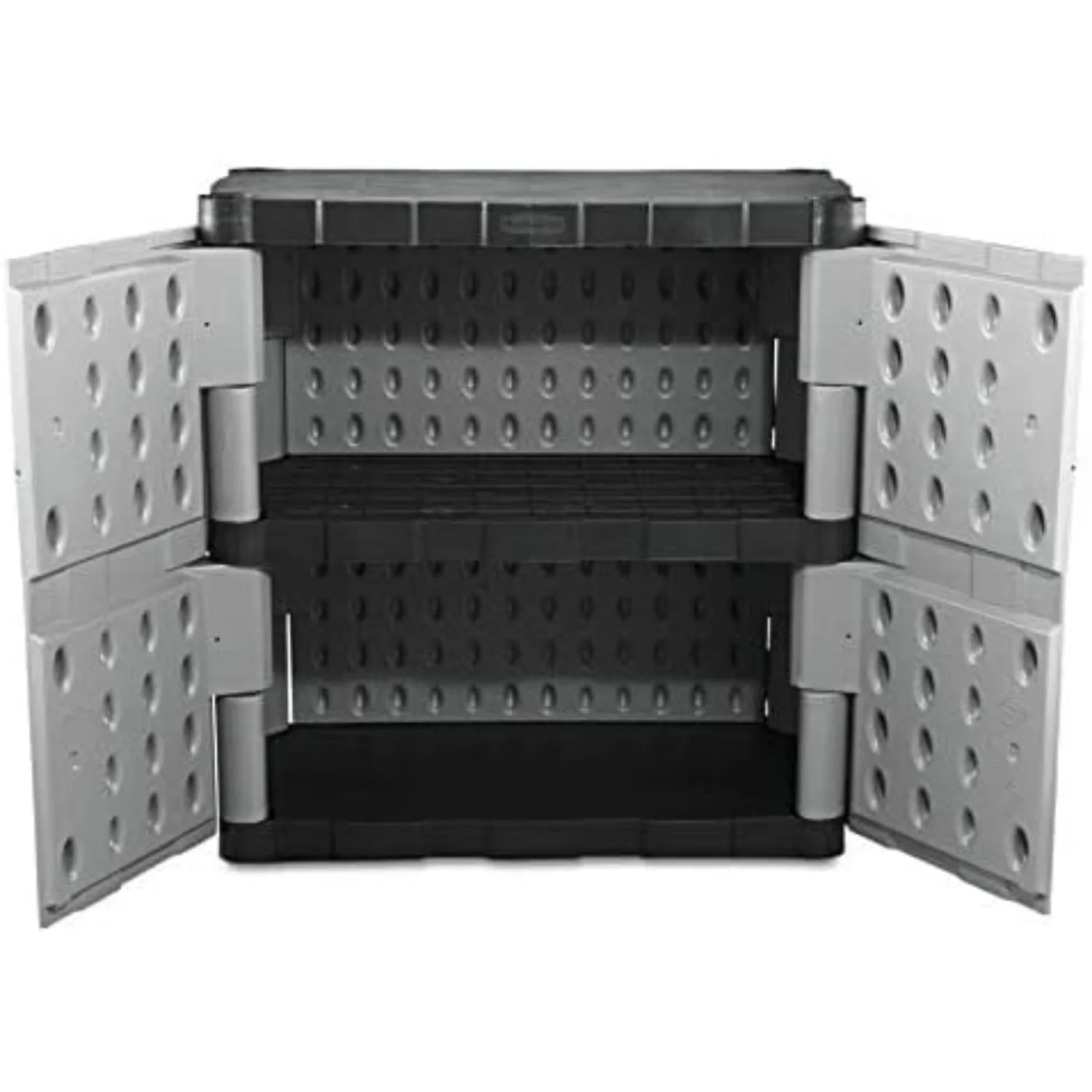 Rubbermaid Freestanding Storage Cabinet with Doors, 18"D x 36"W x 37"H, Medium Gray/Black, Two-Shelf Lockable Cabinet for Indoor 5